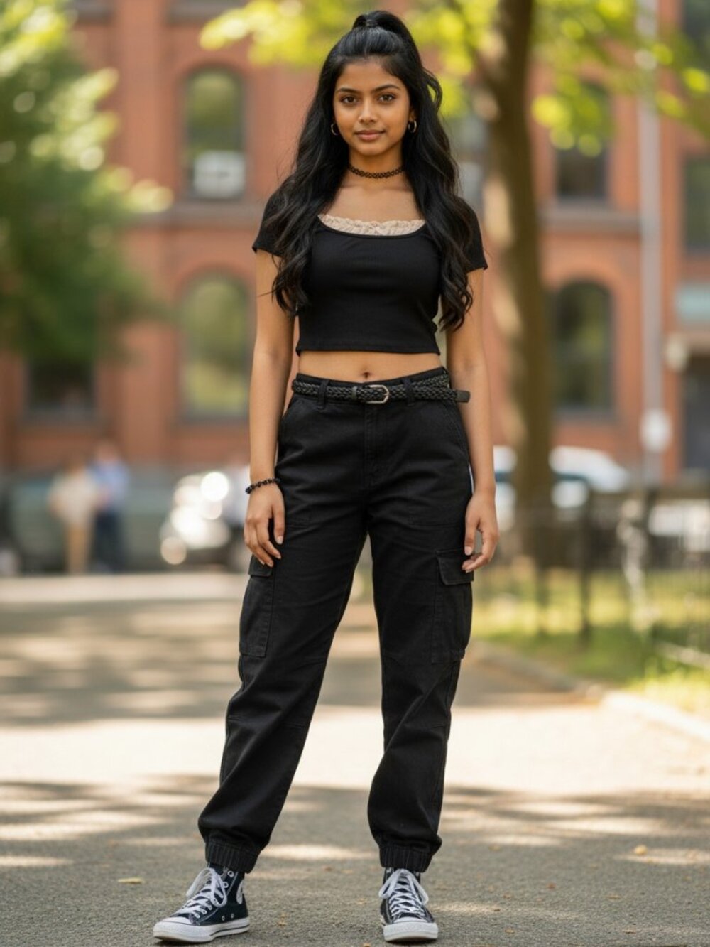 SHEIN Womens Ribbed Crop Top Black Ruched Bow Neckline Size M
